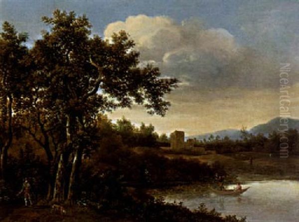 Fluslandschaft Mit Kahnfahrern Oil Painting by Jan De Lagoor