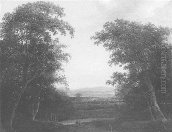 Paysage De La Campagne Hollandaise Avec Un Allee Dans Un Sous-bois Oil Painting by Jan De Lagoor