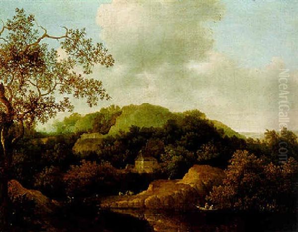 Waldlandschaft Mit Bauernhaus An Einem Teich Oil Painting by Jan De Lagoor