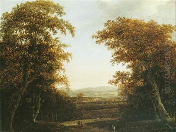 Paysage De La Campagne Hollandaise Avec Une Allee Dans Un Sous-bois Oil Painting by Jan De Lagoor