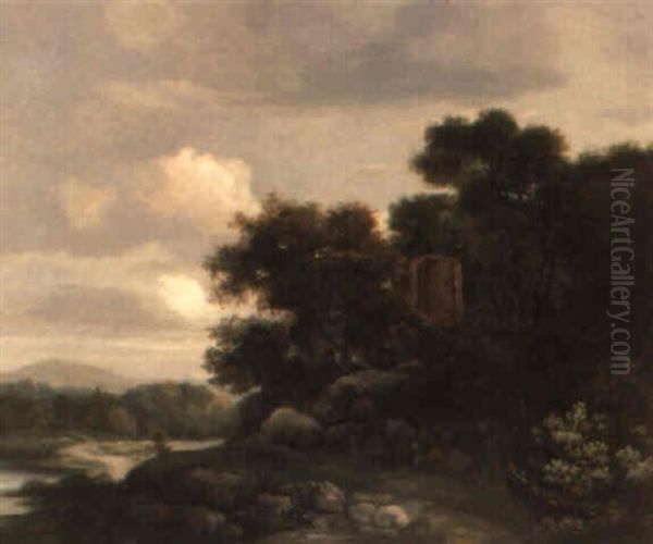 Waldlandschaft Mit Ruine Oil Painting by Jan De Lagoor