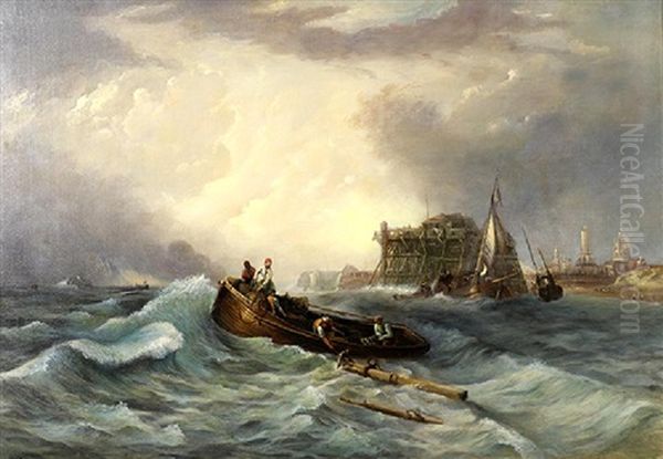 Rough Seas With Figures In A Boat Oil Painting by Lev Felixovich Lagorio