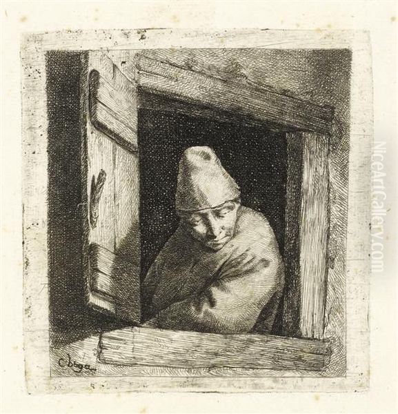 Der Bauer Im Fenster (the Peasant At The Window) Oil Painting by Cornelis (Pietersz.) Bega