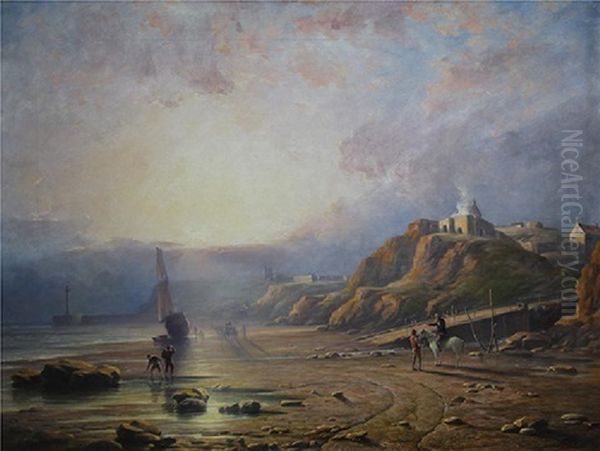 Coastal Scene With Figures And Boats Oil Painting by Lev Felixovich Lagorio