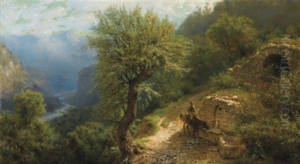 Horseman In The Caucasus Oil Painting by Lev Felixovich Lagorio