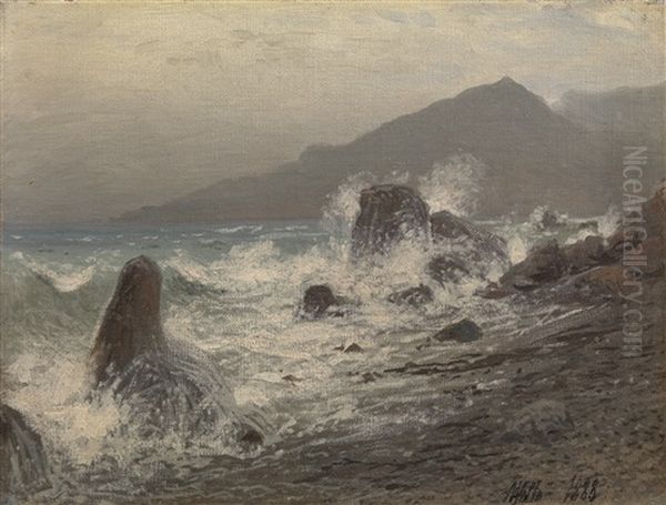 Waves Breaking Over Rocks Oil Painting by Lev Felixovich Lagorio