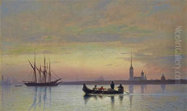 The Neva At Dusk, St. Petersburg Oil Painting by Lev Felixovich Lagorio