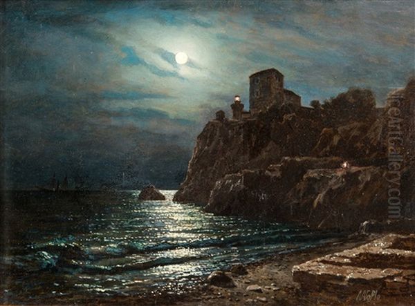 Moonlight Sealandscape Oil Painting by Lev Felixovich Lagorio