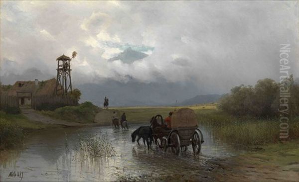 Crossing The River Oil Painting by Lev Felixovich Lagorio