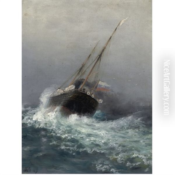 Steamship On High Seas Oil Painting by Lev Felixovich Lagorio