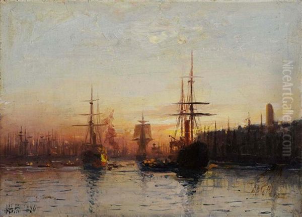 Port Scene Oil Painting by Lev Felixovich Lagorio