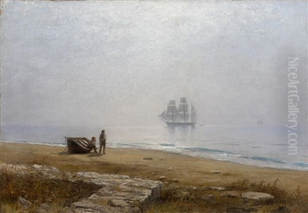 Coastal Scene With A Passing Ship Oil Painting by Lev Felixovich Lagorio