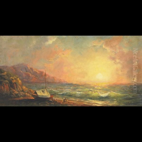 Sunset Over Stormy Seas Oil Painting by Lev Felixovich Lagorio