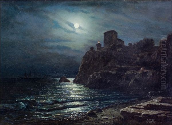 Merimaisema Kuunvalossa - Sjolandskap I Mansken Oil Painting by Lev Felixovich Lagorio