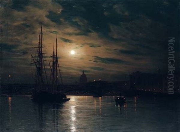 Night On The Neva, St. Petersburg Oil Painting by Lev Felixovich Lagorio