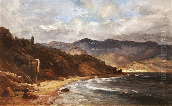 Seascape By A Mountain Oil Painting by Lev Felixovich Lagorio