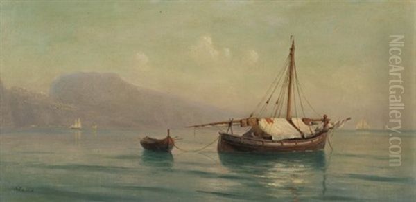 Segelboot Und Kleines Beiboot Vor Der Halbinsel Krim Oil Painting by Lev Felixovich Lagorio