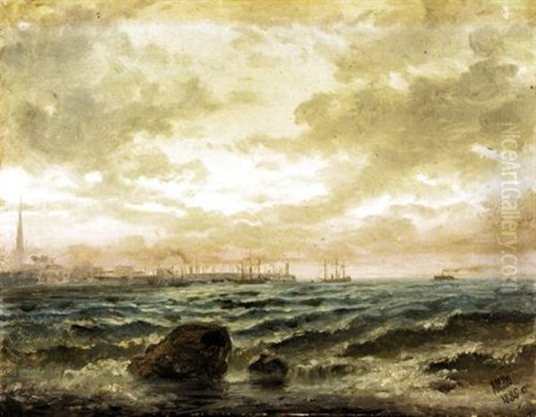 Seascape With Port Oil Painting by Lev Felixovich Lagorio