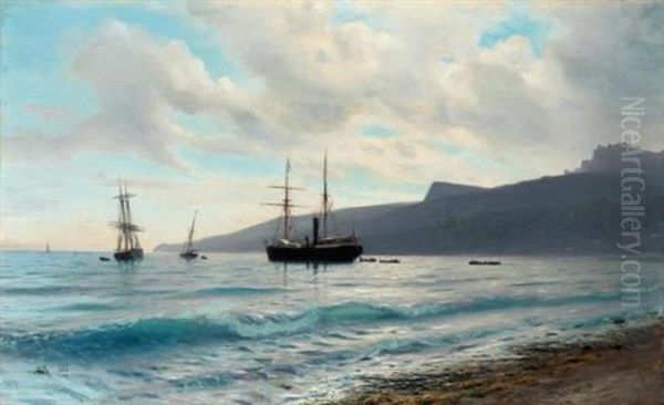 Ships By The Coast Oil Painting by Lev Felixovich Lagorio