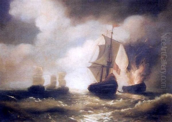 La Bataille Navale Oil Painting by Lev Felixovich Lagorio