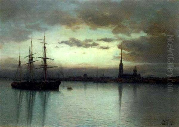 St. Petersburg At Dusk Oil Painting by Lev Felixovich Lagorio