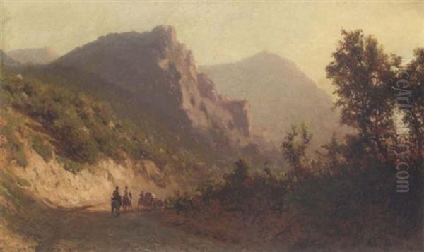 Travellers In A Landscape Oil Painting by Lev Felixovich Lagorio