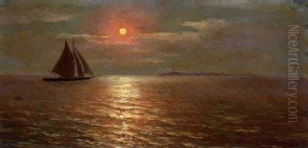 A Ship Returning To Port At Dusk Oil Painting by Lev Felixovich Lagorio