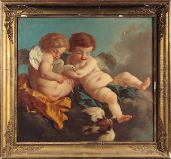 Deux Amours Aux Colombes Sur Des Nuees Oil Painting by Jean Jacques Lagrenee the Younger