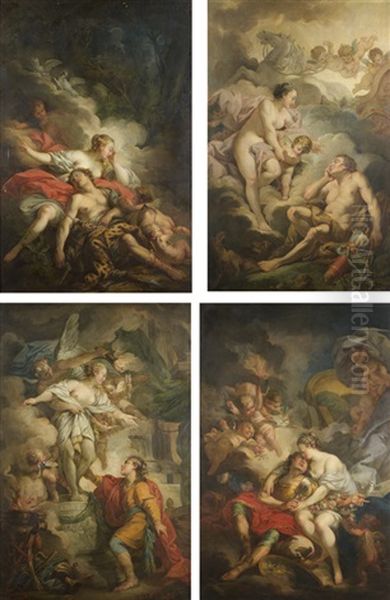 Sylvie Et Aminte (?) (+ 3 Others; 4 Works) Oil Painting by Jean Jacques Lagrenee the Younger