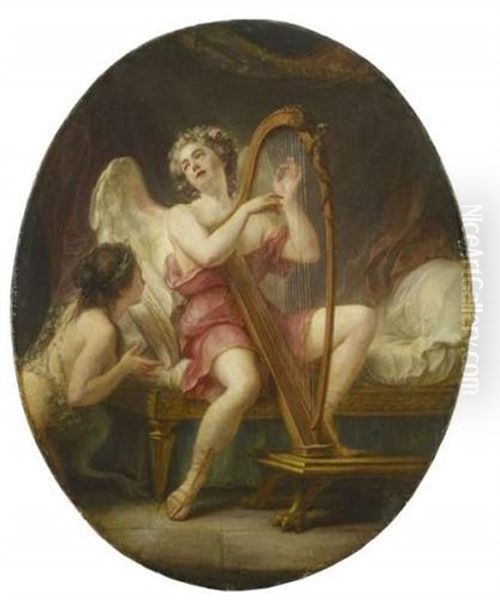 Amour Jouant De La Harpe Oil Painting by Jean Jacques Lagrenee the Younger