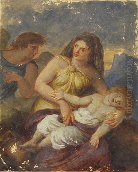 Angel With Mother And Child Oil Painting by Jean Jacques Lagrenee the Younger