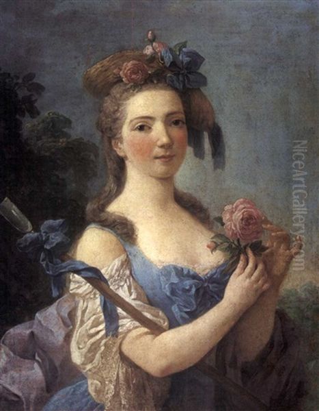 Portrait De Jeune Fille A La Rose Oil Painting by Jean Jacques Lagrenee the Younger