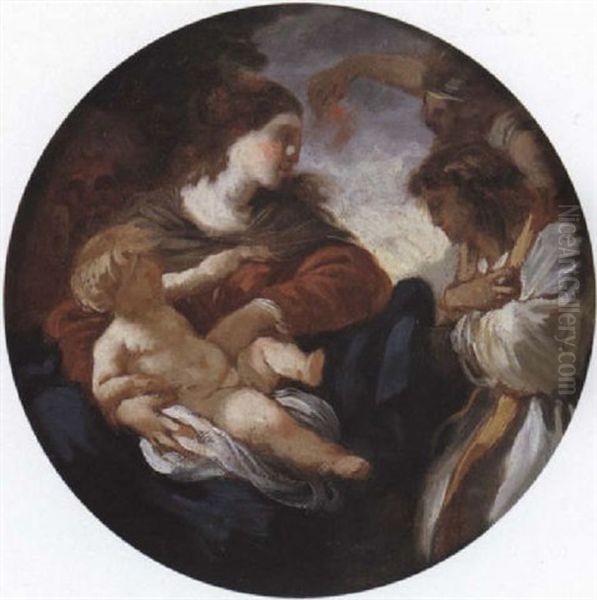 La Vierge Et L'enfant Jesus Avec Deux Anges Oil Painting by Jean Jacques Lagrenee the Younger