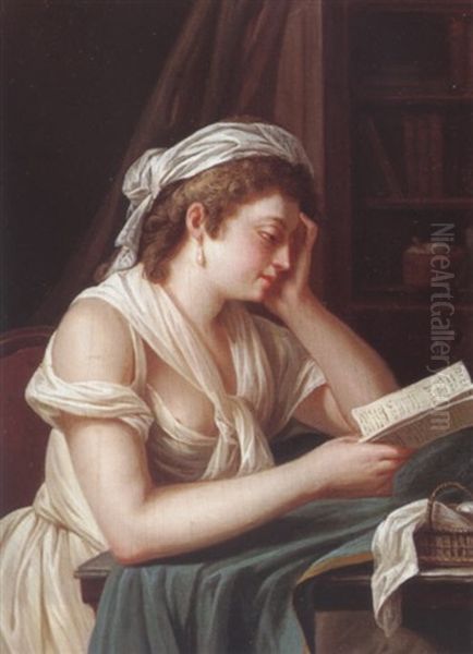 Interior With A Young Woman Reading At Her Desk Oil Painting by Jean Jacques Lagrenee the Younger