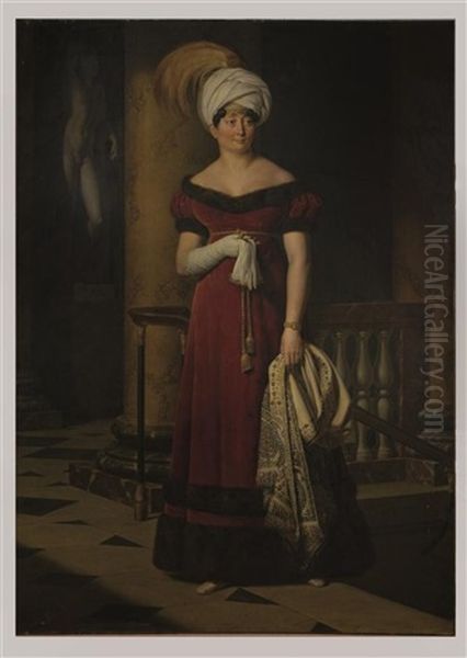 Portrait Presume De L'actrice Angelique Servandoni A L'opera Comique' Toile, Signee Oil Painting by Anthelme Francois Lagrenee