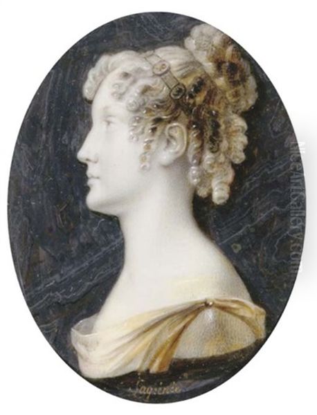 A Young Lady, In Profile To Left, In Yellow Dress With Shoulder Clasp, A Headband In Her Upswept Dressed Hair Oil Painting by Anthelme Francois Lagrenee