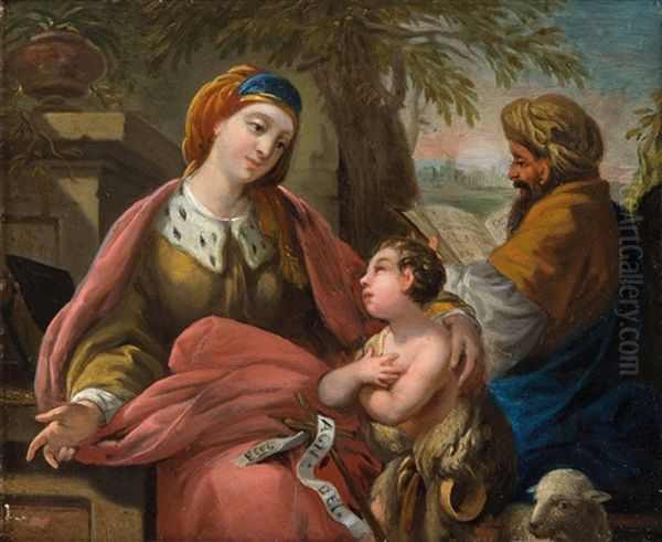 Umkreisdie Hl. Elisabeth Mit Dem Johannesknaben (ecce Agnus Dei) Und Dem Lesenden Hl. Zacharias In Landschaft Oil Painting by Louis Jean Francois Lagrenee