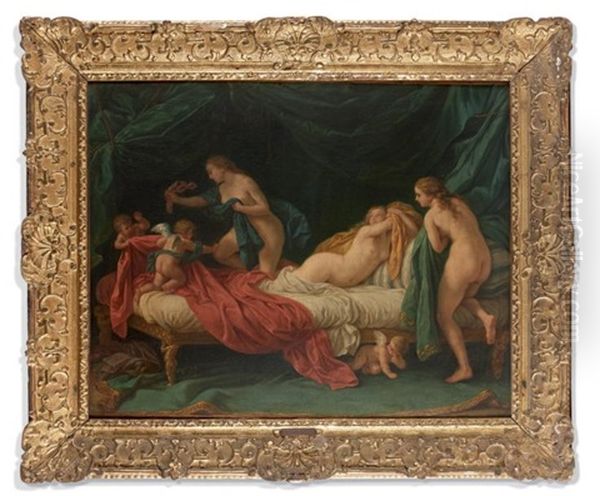 Jeune Femme Nue Dans Un Lit Taquinee Par Des Amours Oil Painting by Louis Jean Francois Lagrenee