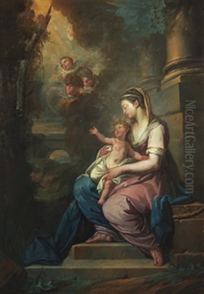 Madonnan Med Barnet Och Anglar Oil Painting by Louis Jean Francois Lagrenee