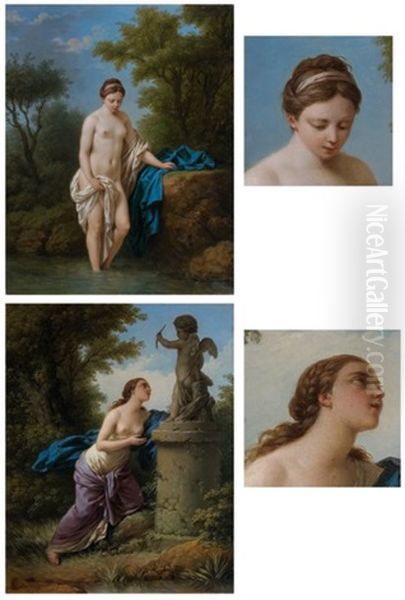 Jeune Femme Au Bain (+ L'offrande A L'amour; Pair) Oil Painting by Louis Jean Francois Lagrenee