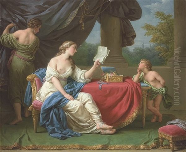 Penelope Reading A Letter From Odysseus Oil Painting by Louis Jean Francois Lagrenee