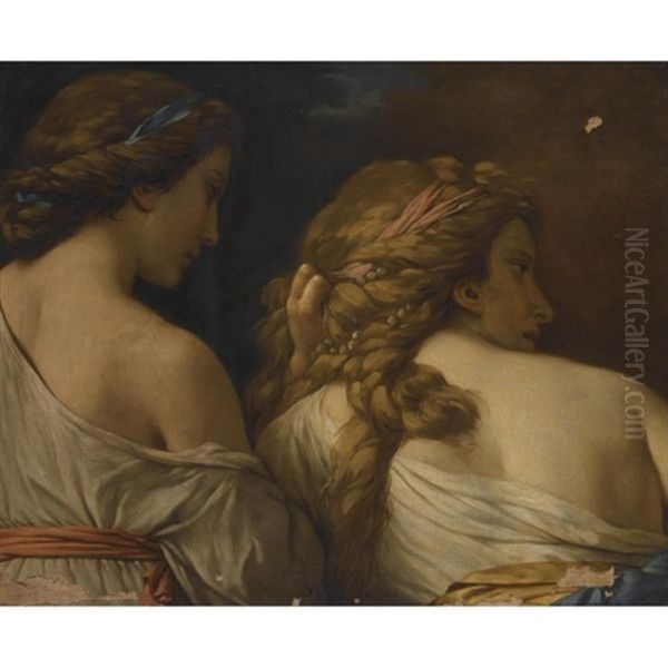 Two Nymphs Oil Painting by Louis Jean Francois Lagrenee