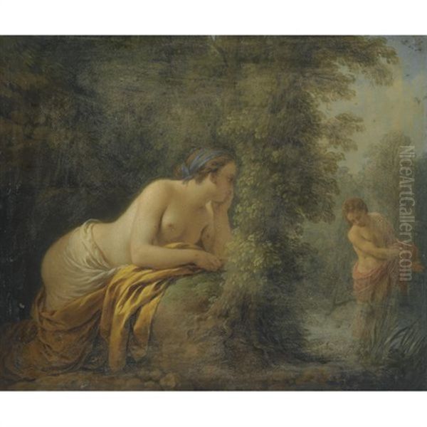 Echo And Narcissus Oil Painting by Louis Jean Francois Lagrenee