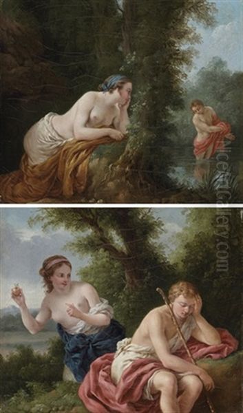 Echo And Narcissus (+ Daphnis And Chloe; Pair) Oil Painting by Louis Jean Francois Lagrenee