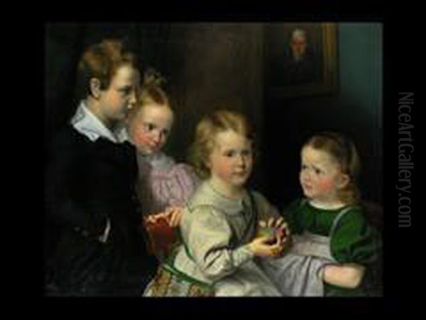 Die Kinder Der Bonner Familie Simrock Oil Painting by Karl Joseph Begas