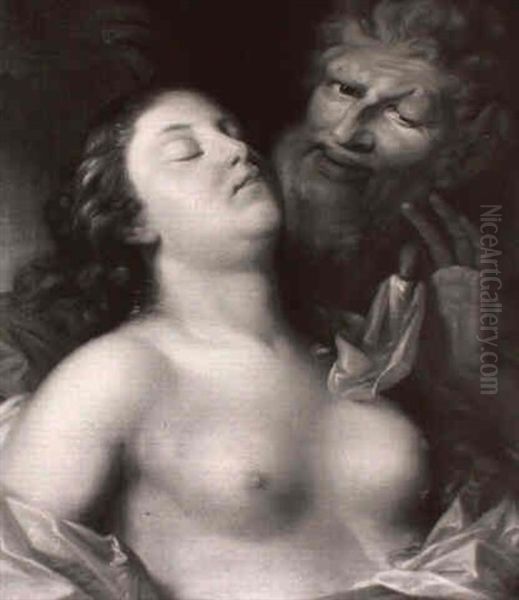 A Satyr With A Sleeping Nymph Oil Painting by Louis Jean Francois Lagrenee