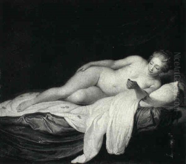 Danael Reclining And Holding A Coin In Her Out Stretched    Hand Oil Painting by Louis Jean Francois Lagrenee