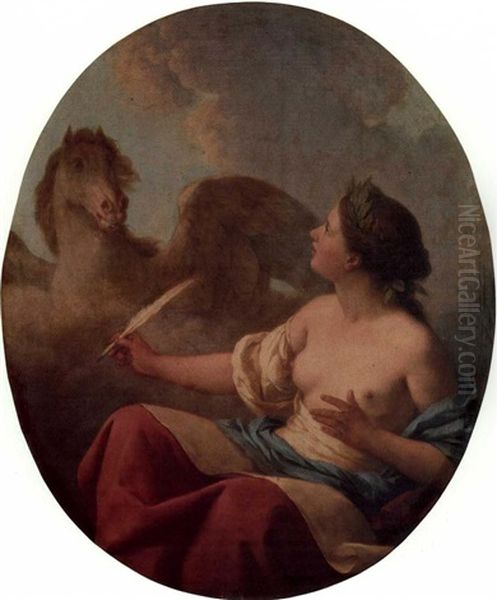 Architecture And Inspiration: A Pair Of Allegorical Painting Oil Painting by Louis Jean Francois Lagrenee