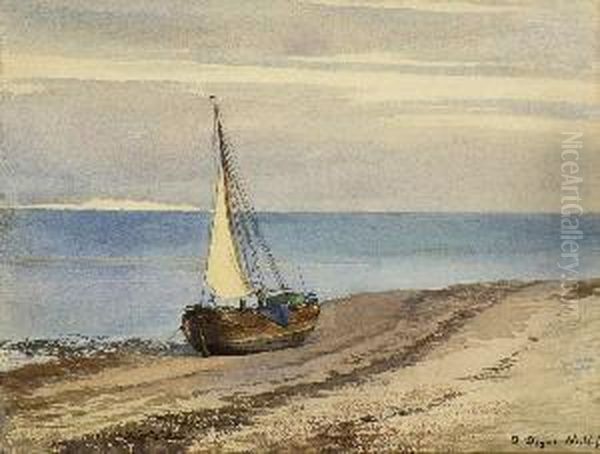 Fischerboot Am Strand. Oil Painting by Oskar Begas