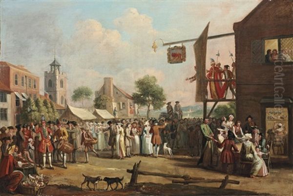 A Fair, With A Crowd Gathered In A Square By The Red Lion Inn Oil Painting by John (Jack) Laguerre